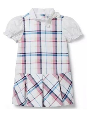 Janie and Jack White Plaid Drop-Waist Dress with Pink and Blue